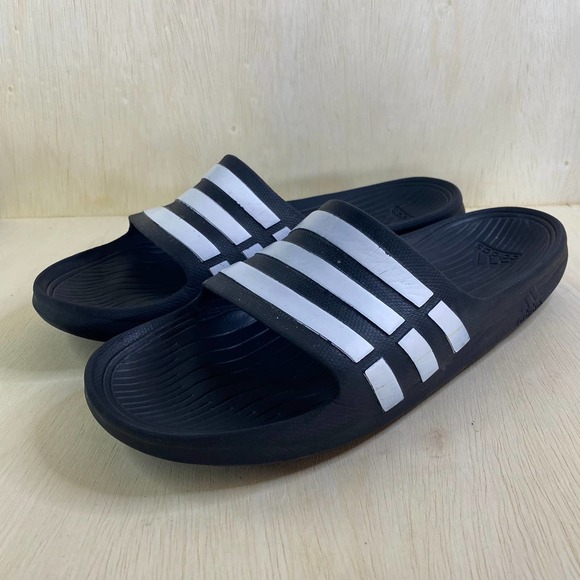 Adidas Duramo Black White Beach Open Toe Slip On Athletic Shoes Slide Sandals 13